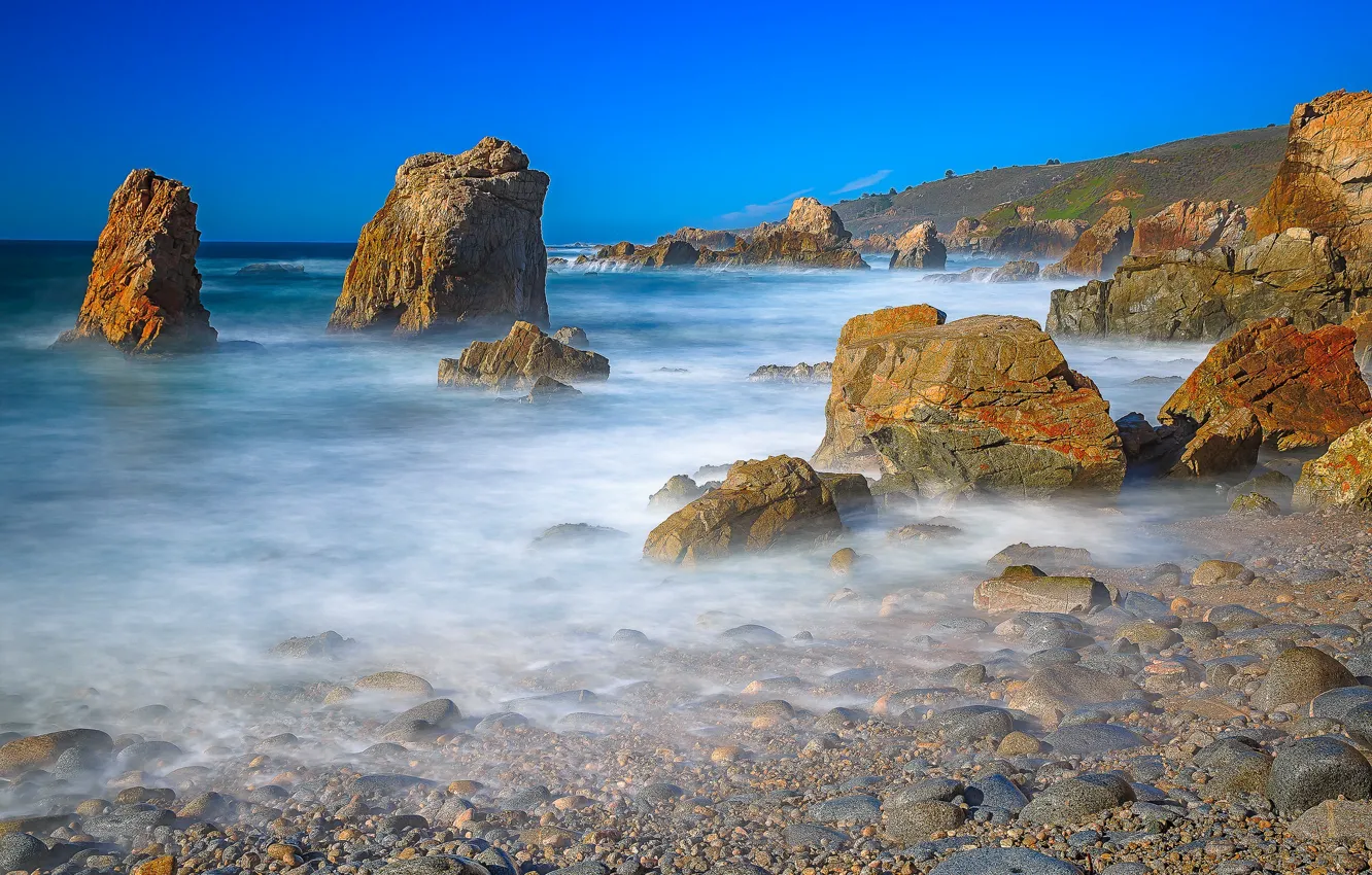 Photo wallpaper sea, stones, shore, CA, USA, Monterey