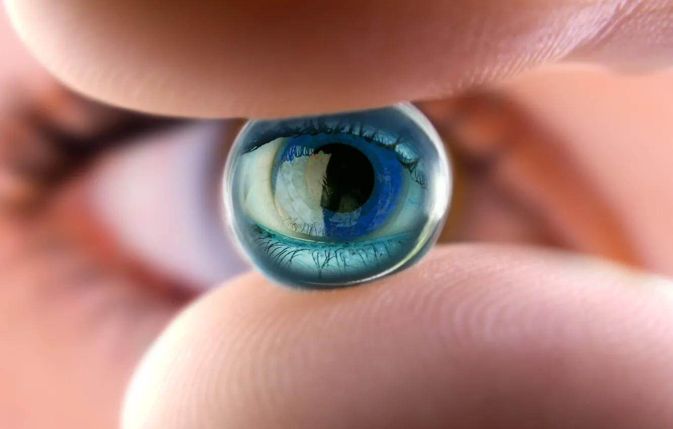 Photo wallpaper eye, fingers, ocular lens
