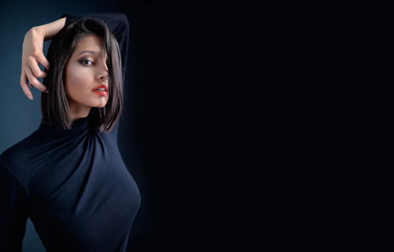 Photo wallpaper look, pose, background, model, portrait, hands, makeup, dress