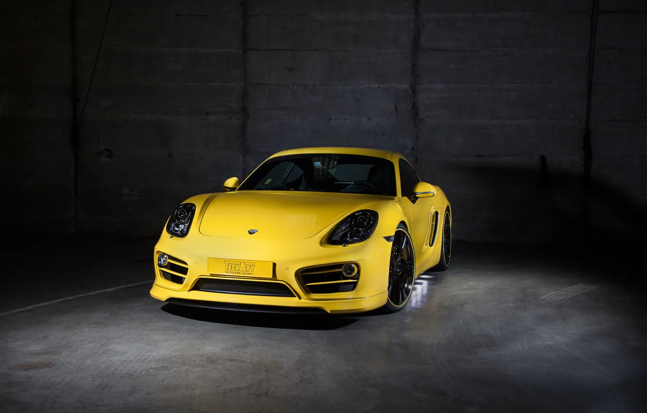 Photo wallpaper yellow, Porsche, Cayman, Porsche, TechArt, Caiman