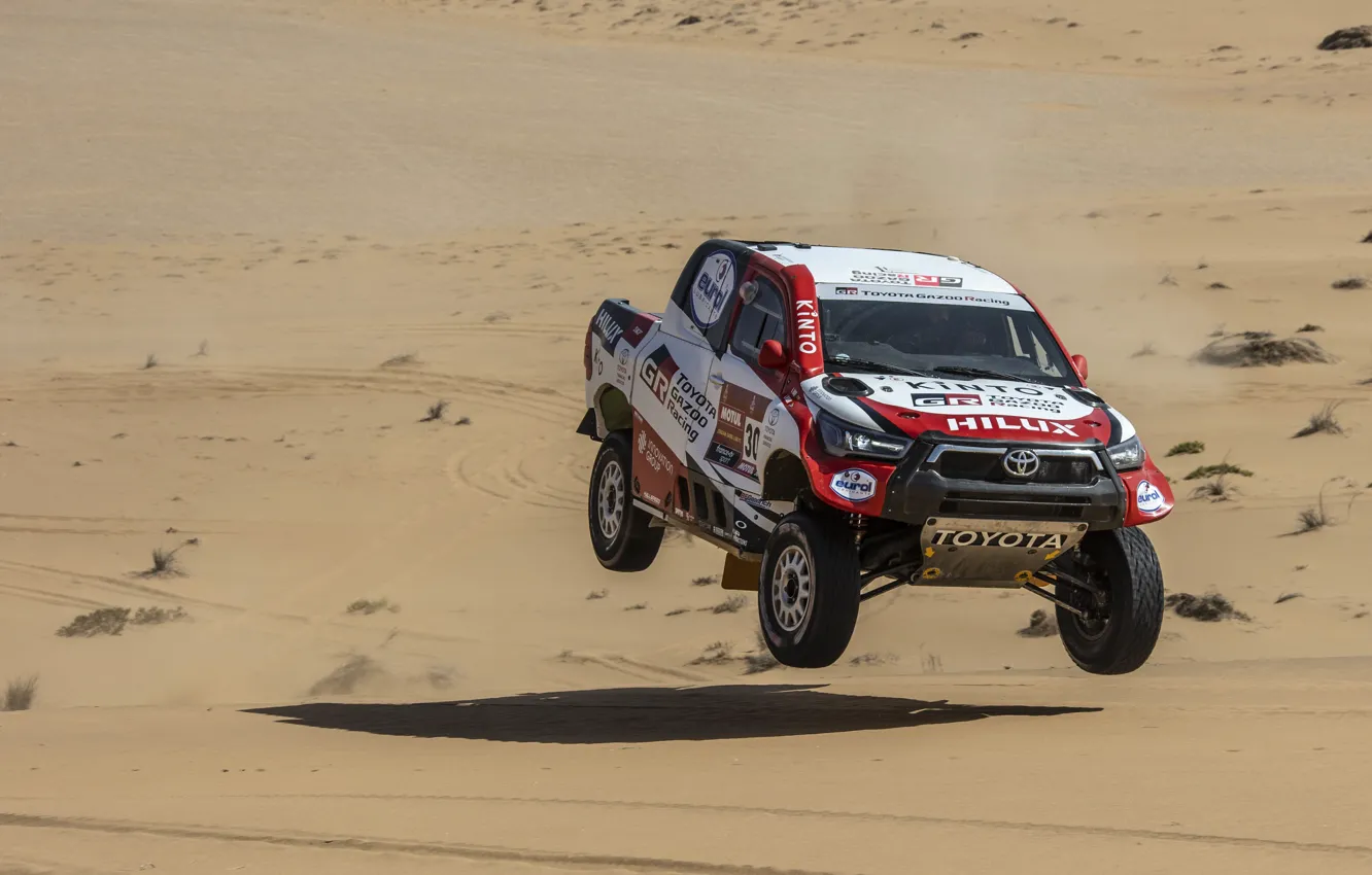 Photo wallpaper jump, Toyota, pickup, Hilux, 2020, Rally Dakar, 2021, Gazoo Racing