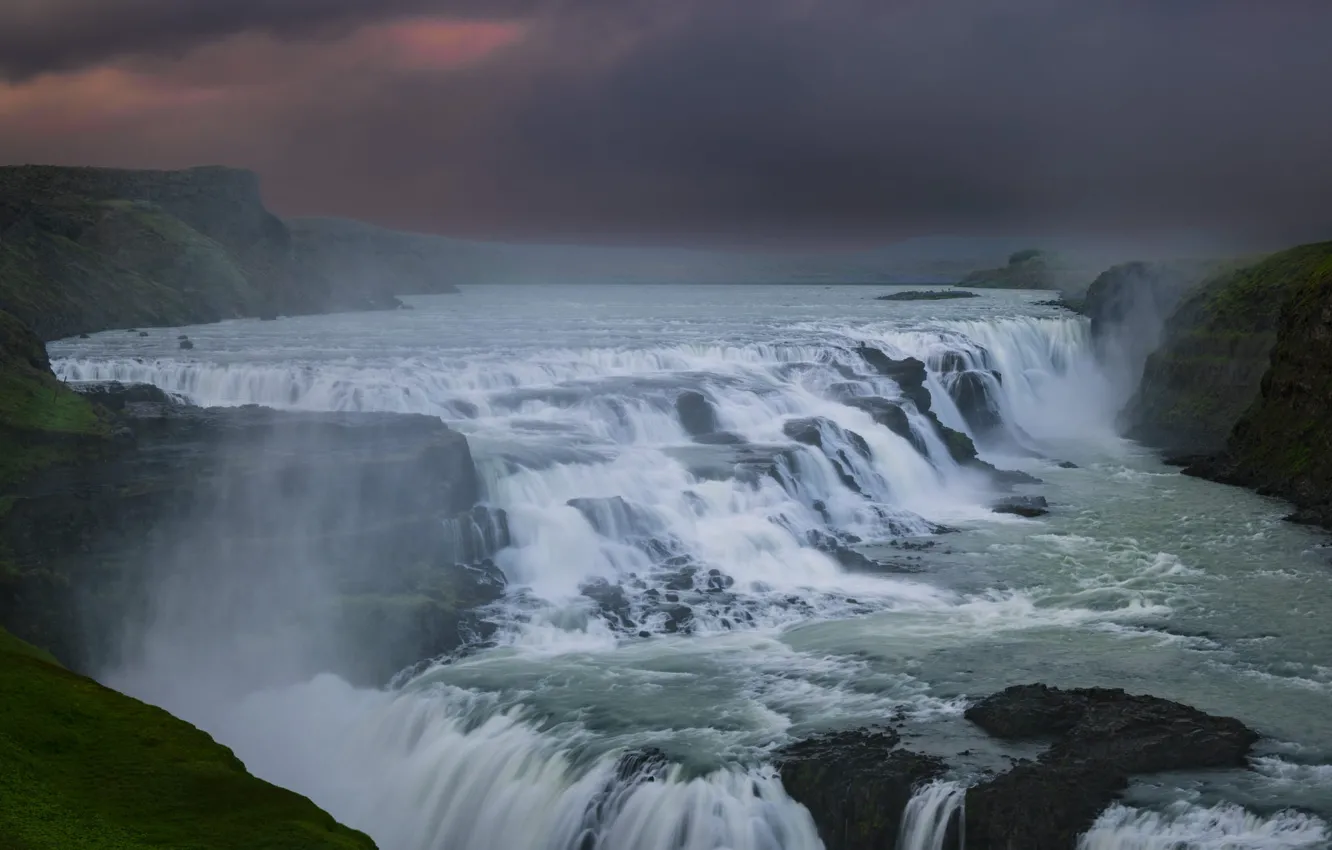 Photo wallpaper water, fog, stones, rocks, for, waterfall, stream, power