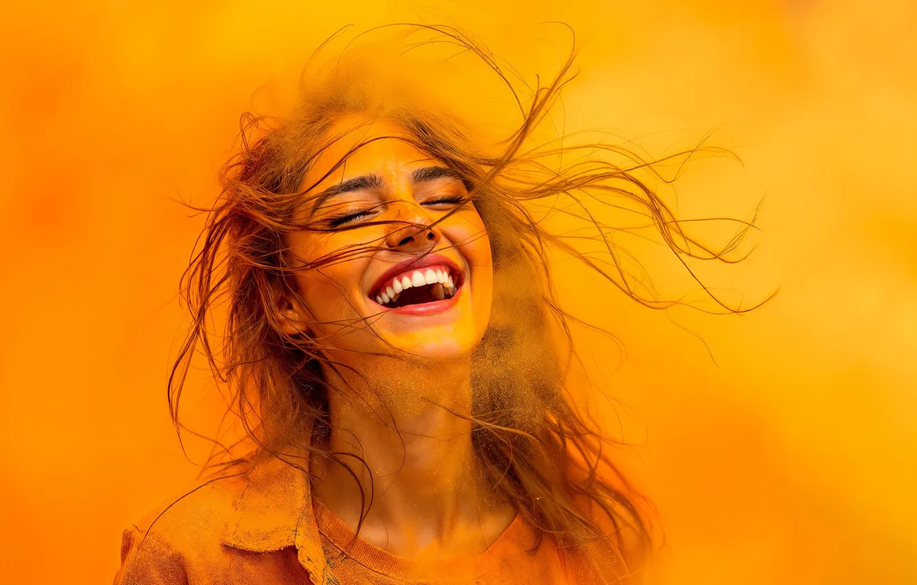 Photo wallpaper girl, portrait, laughter, AI Art