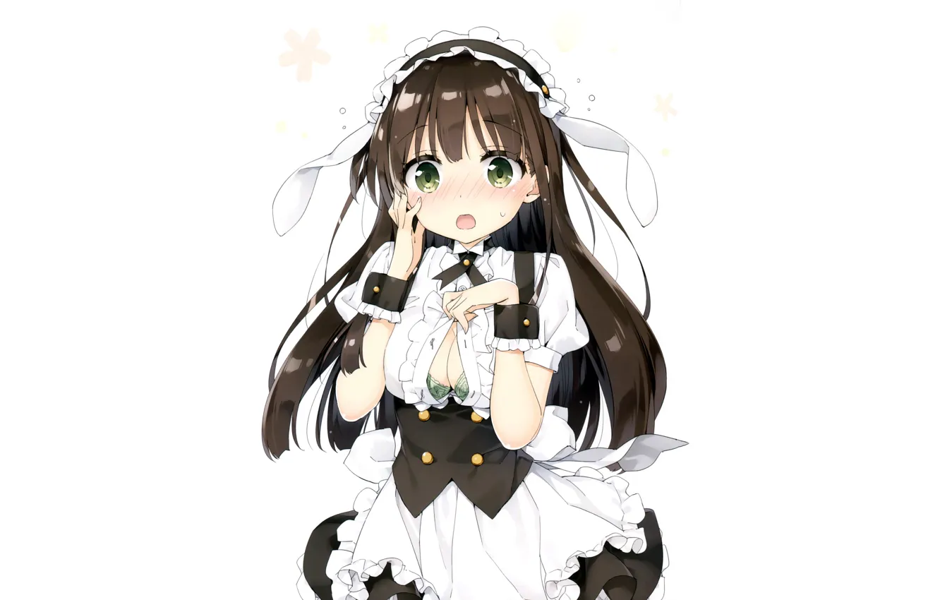 Photo wallpaper girl, sexy, cleavage, green eyes, long hair, dress, boobs, anime