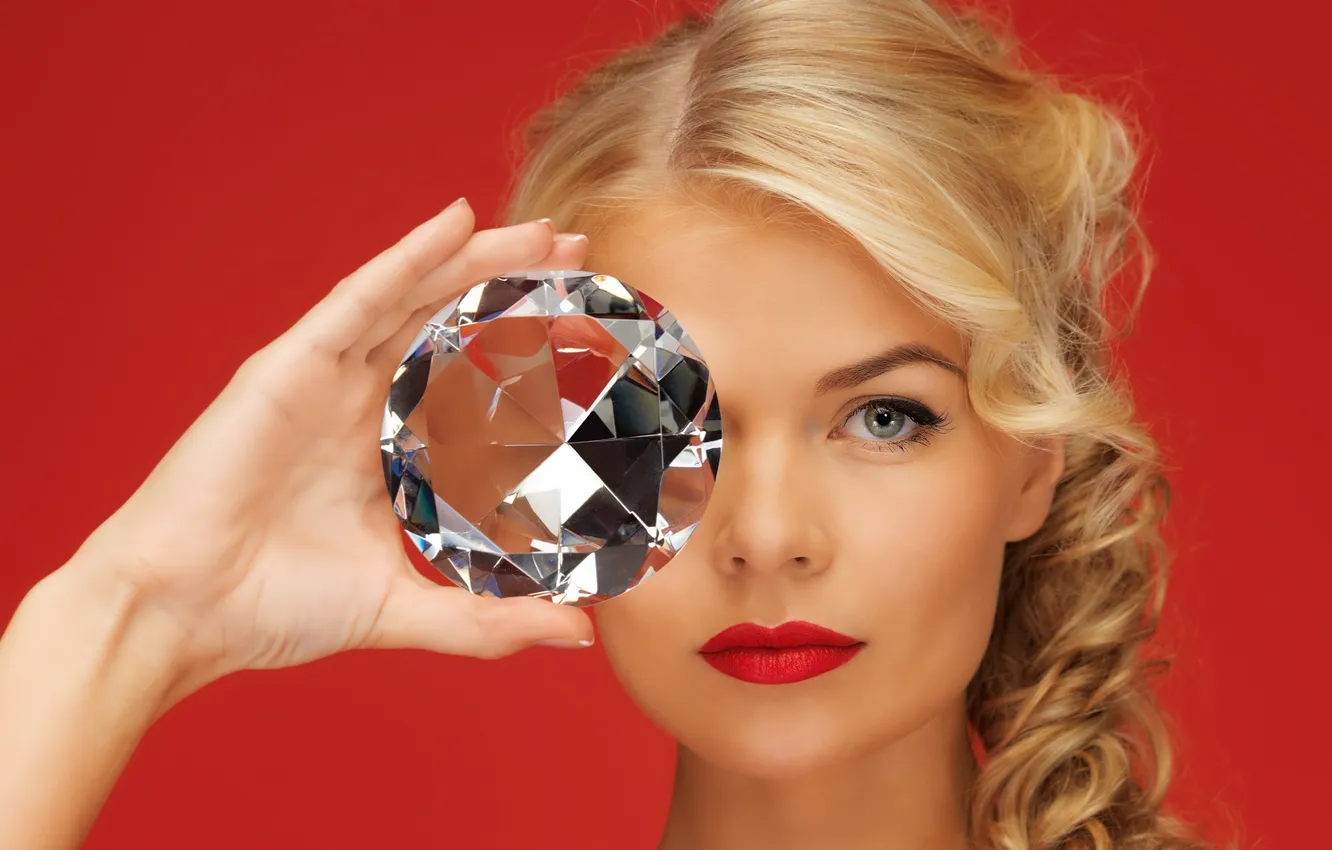 Photo wallpaper look, lipstick, blonde, lips, crystals