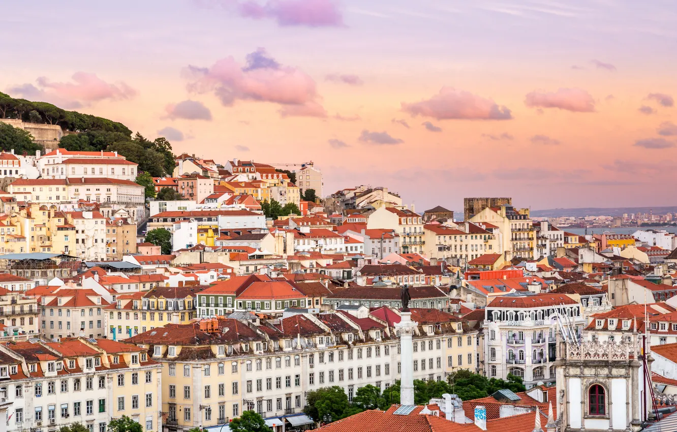 Photo wallpaper the sky, home, slope, Portugal, Lisbon
