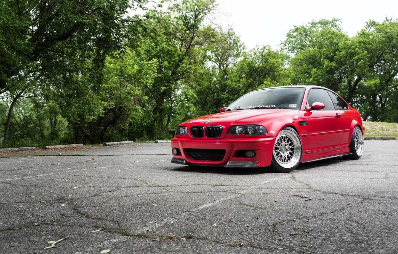 Photo wallpaper BMW, E46, WHEELS, RED, HROME