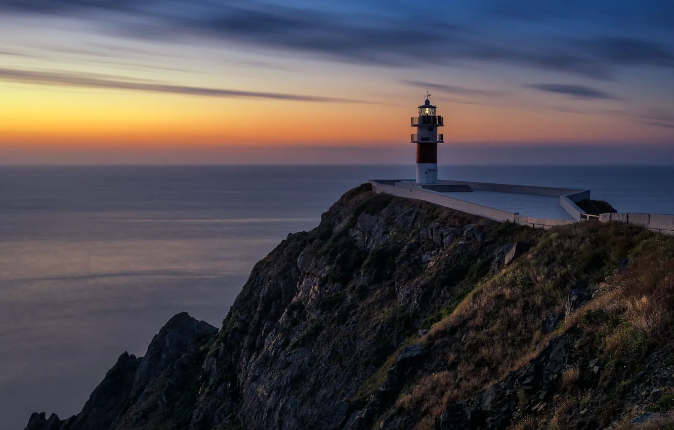 Photo wallpaper sea, night, lighthouse, Cabo Ortegal
