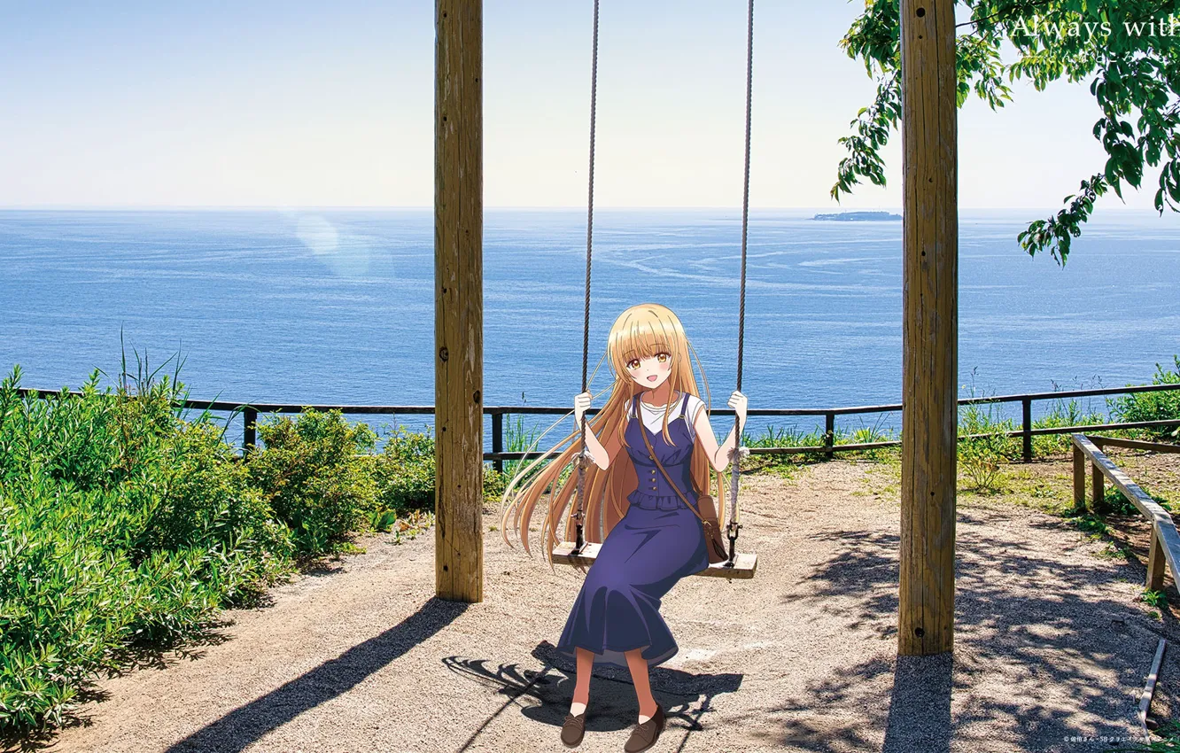Photo wallpaper water, girl, swing, Otonari no Tenshi-sama ni Itsunomanika Dame Ningen, Mahiru Shiina