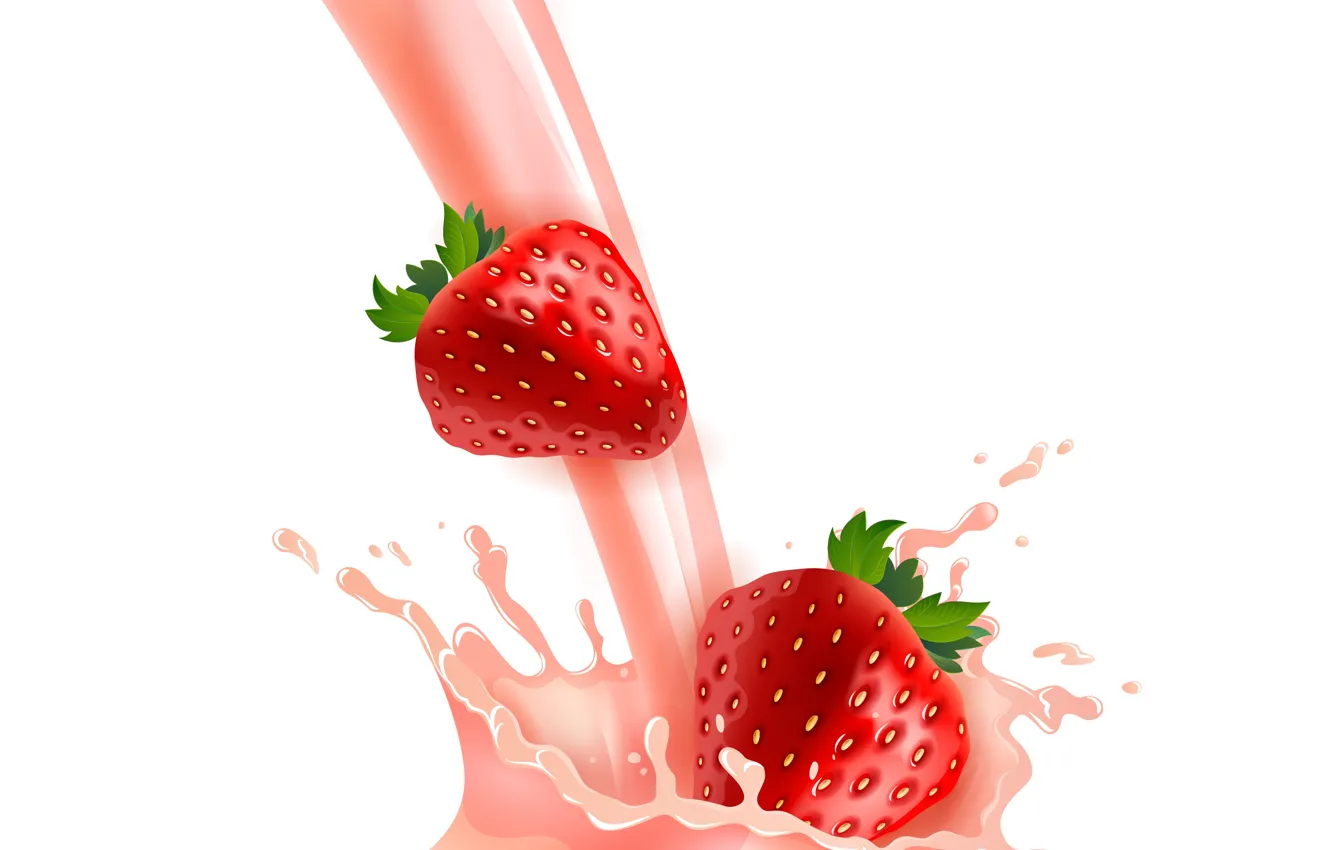 Photo wallpaper splash, milk, strawberry, Strawberry, Milk