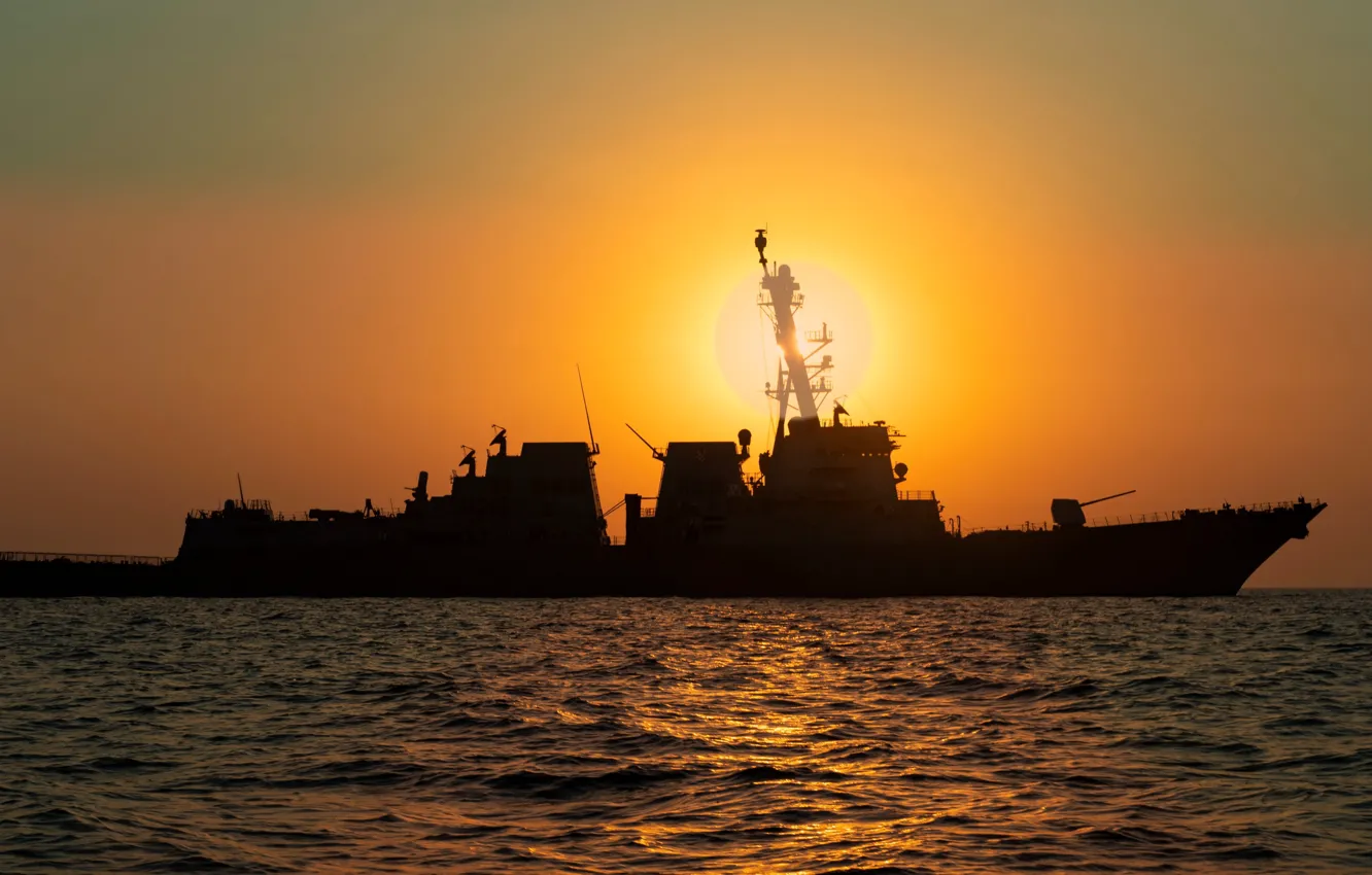 Photo wallpaper sunset, destroyer, USS Sterett
