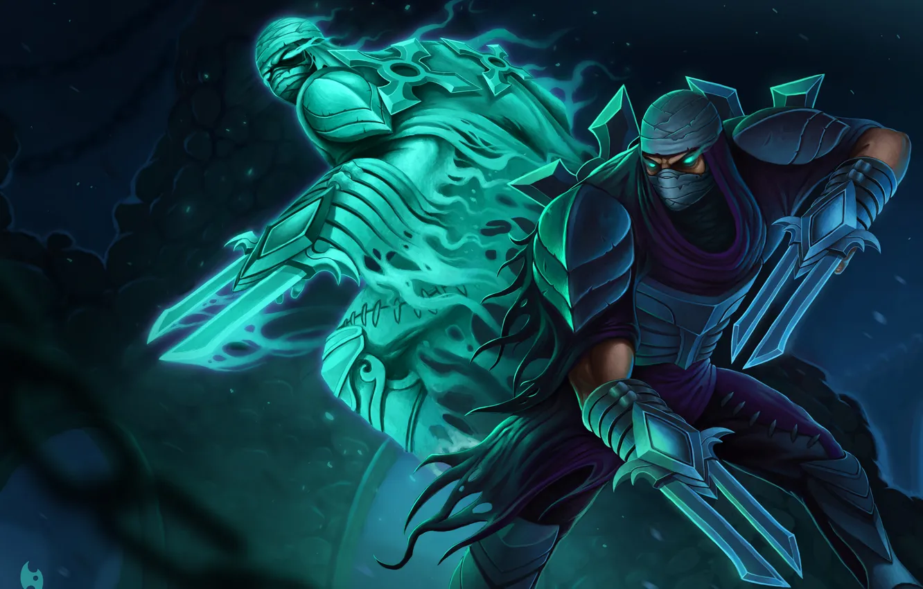 Photo wallpaper weapons, spirit, warrior, mask, art, blade, League of Legends, Zed