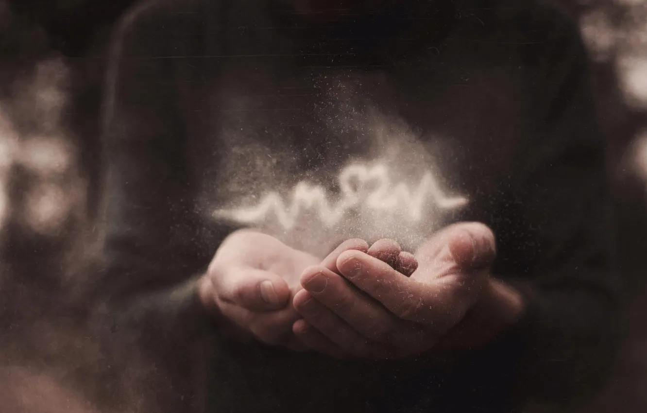 Photo wallpaper heart, dust, hands, pulse