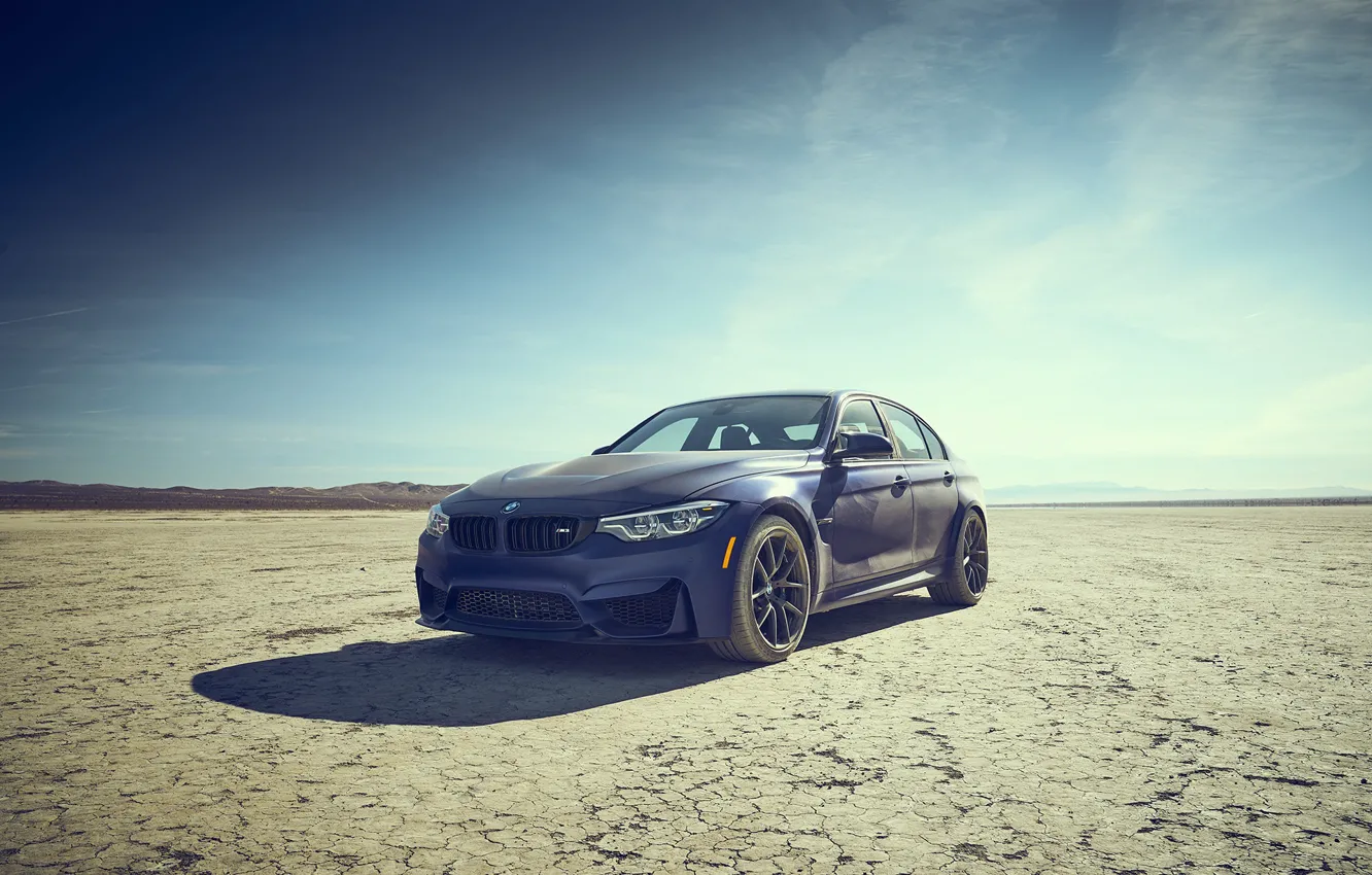 Photo wallpaper dust, BMW, blue, dry lake
