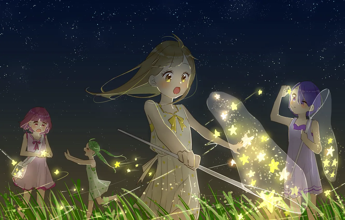 Photo wallpaper stars, night, nature, girl, catches