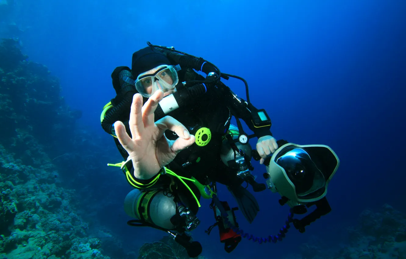 Photo wallpaper man, diving, snorkeling gear