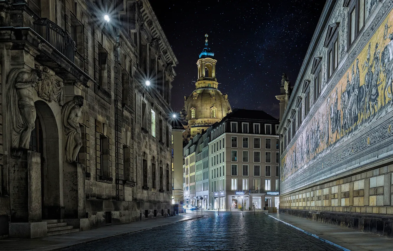 Photo wallpaper night, street, Germany, Dresden, Augustus road