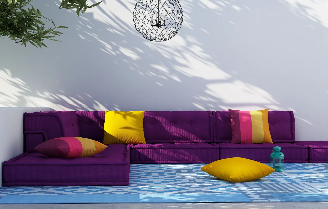 Photo wallpaper design, sofa, street, interior, veranda