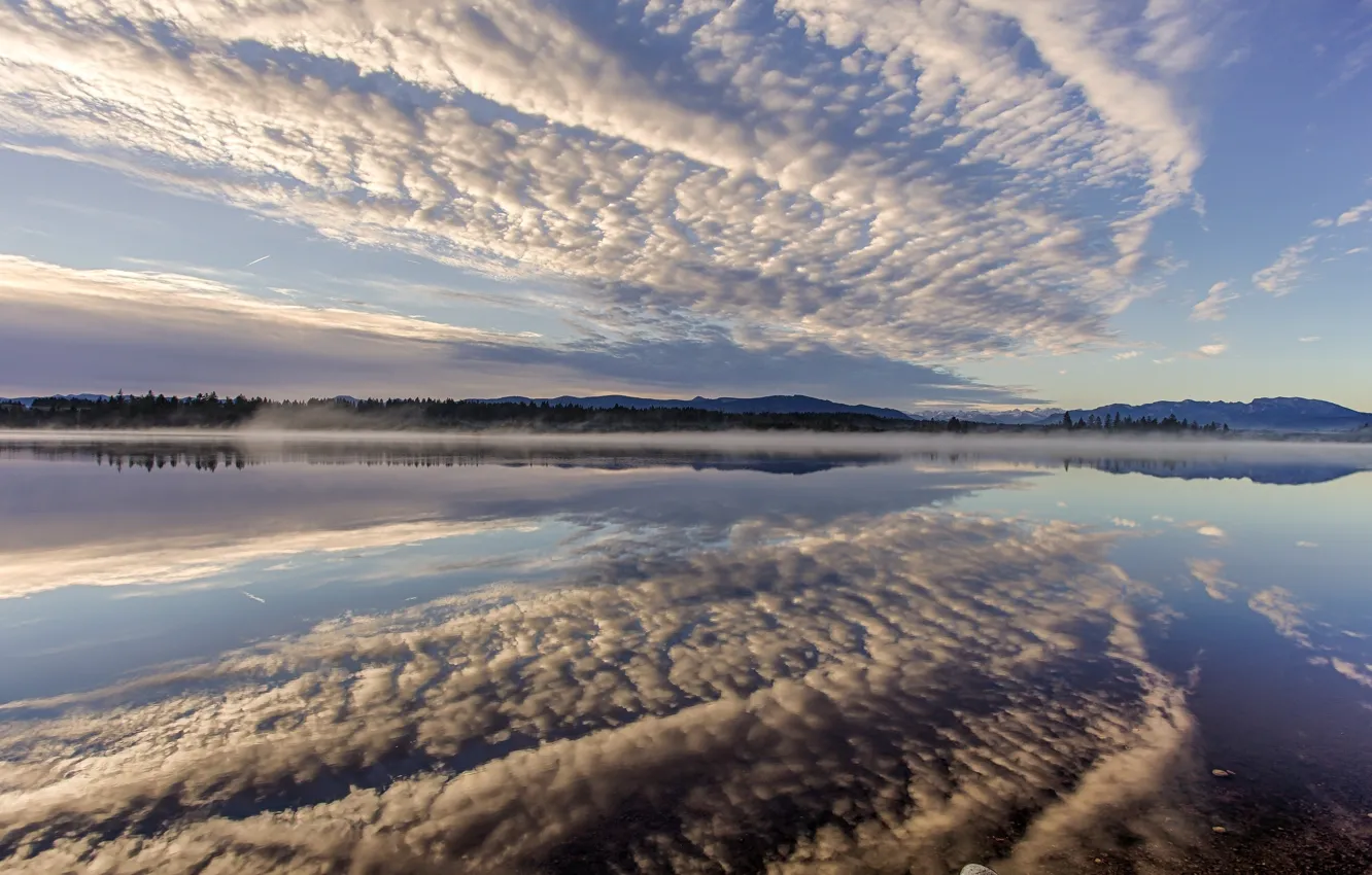 Photo wallpaper clouds, reflection, Germany, Bayern, Germany, Bavaria, Lake Kirchsee, lake Kirchsee