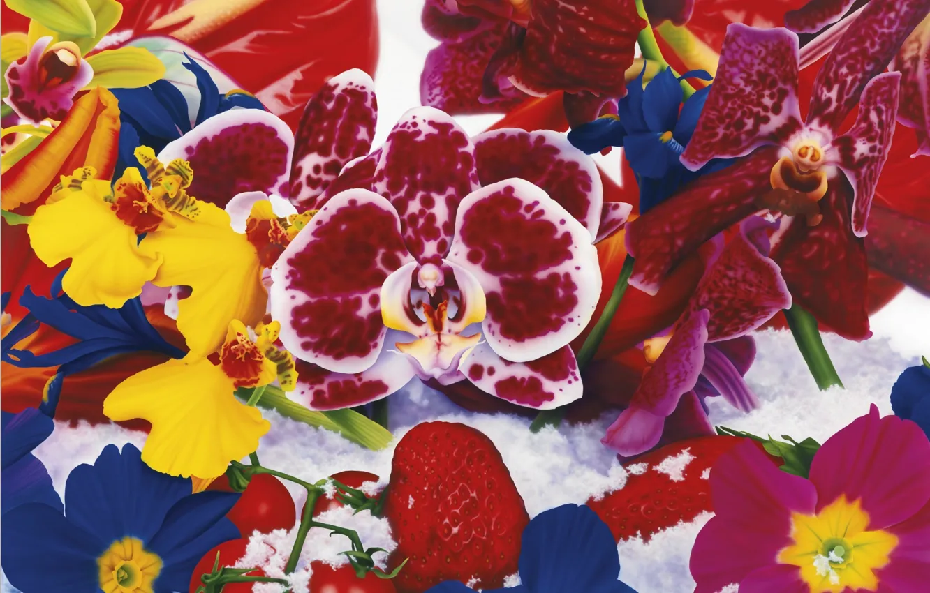 Photo wallpaper flowers, painting, Marc Quinn