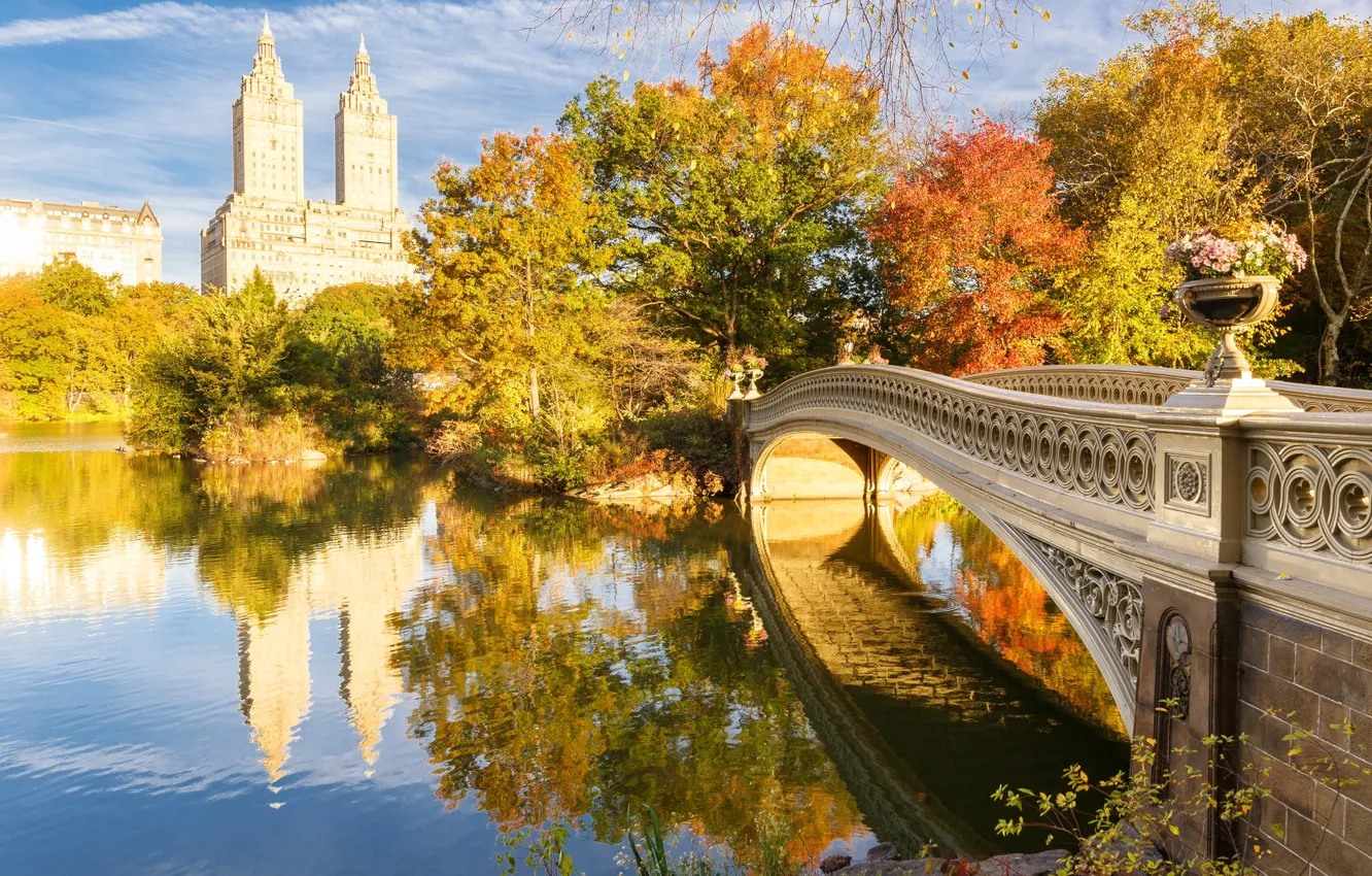 Photo wallpaper autumn, bridge, lake, New York, USA, Central Park