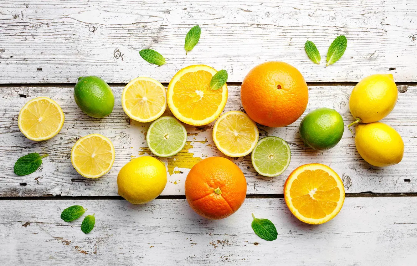 Photo wallpaper lemon, orange, lime, citrus, mint