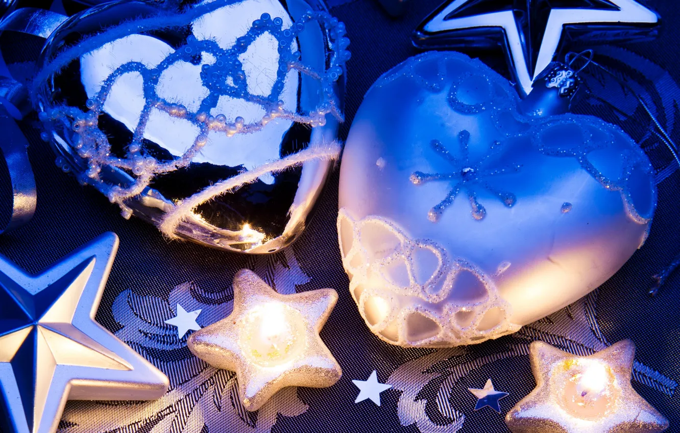 Photo wallpaper decoration, toys, candles, hearts, stars