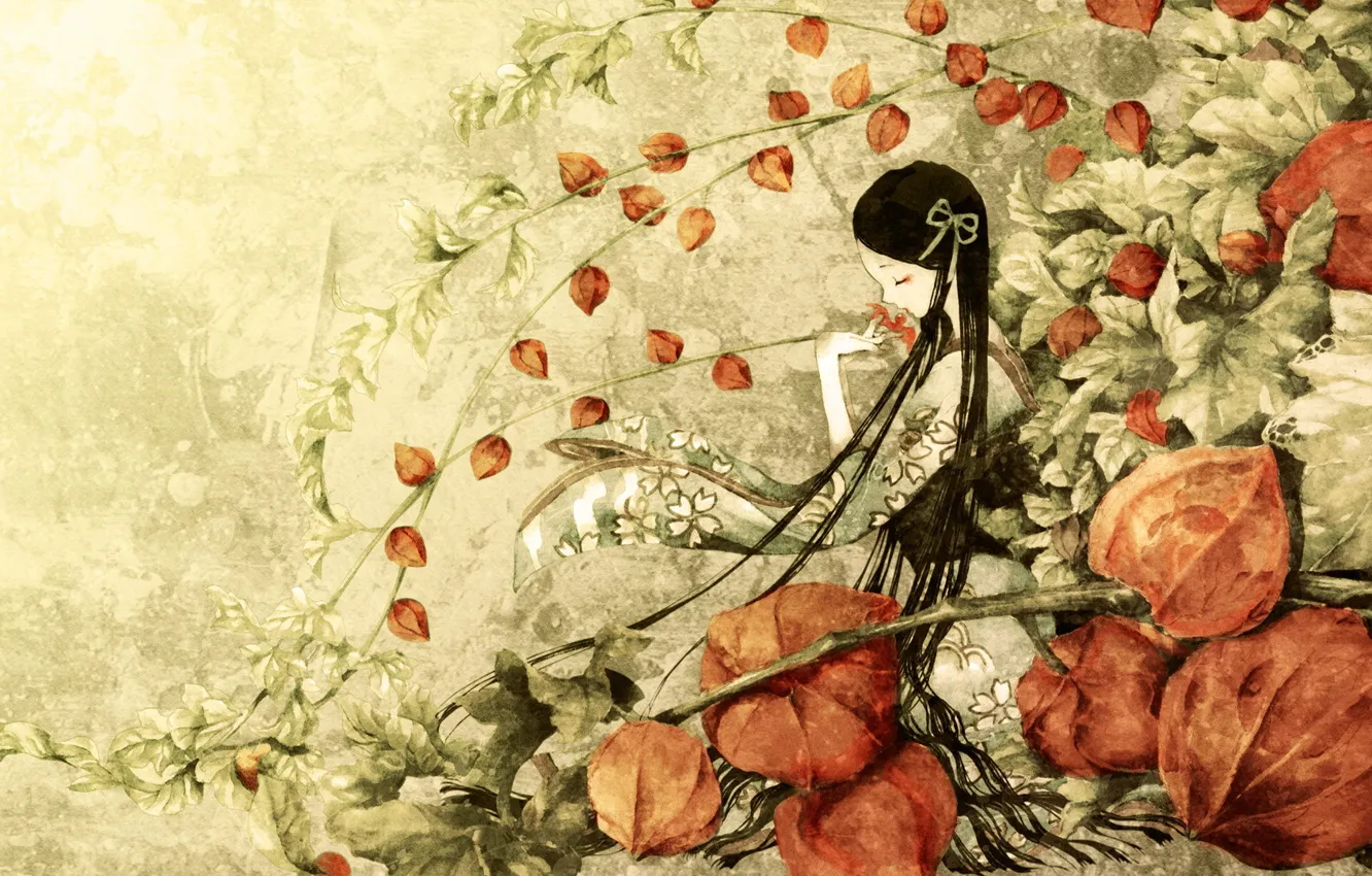 Photo wallpaper flowers, anime, art, girl