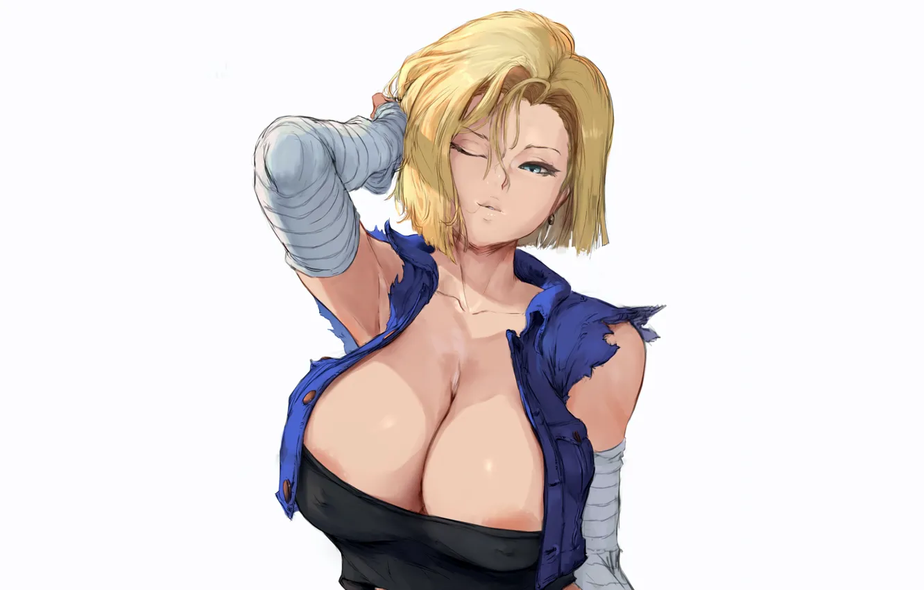 Photo wallpaper girl, sexy, cleavage, blouse, boobs, anime, beautiful, short hair