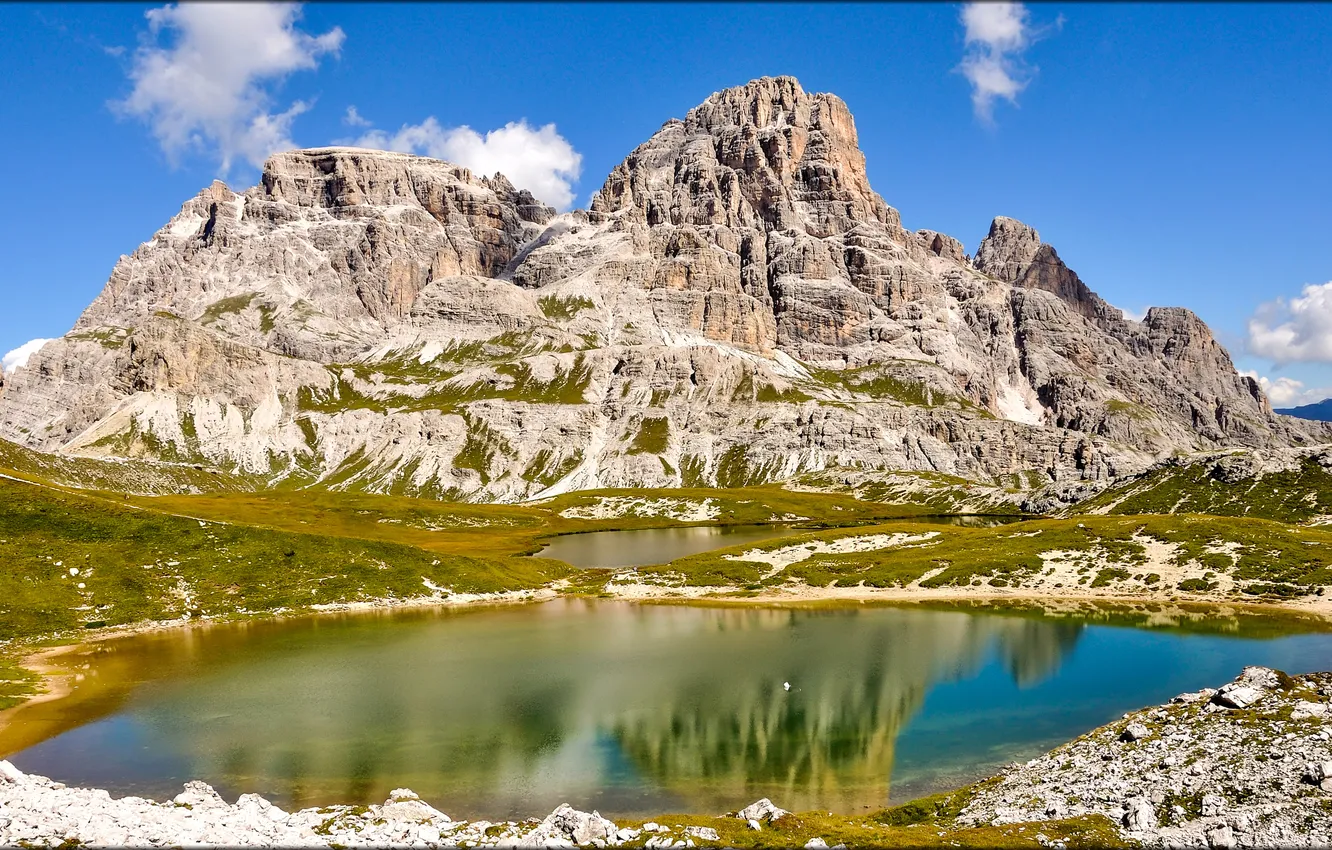 Photo wallpaper the sky, mountains, lake, Alps, Italy, The Dolomites