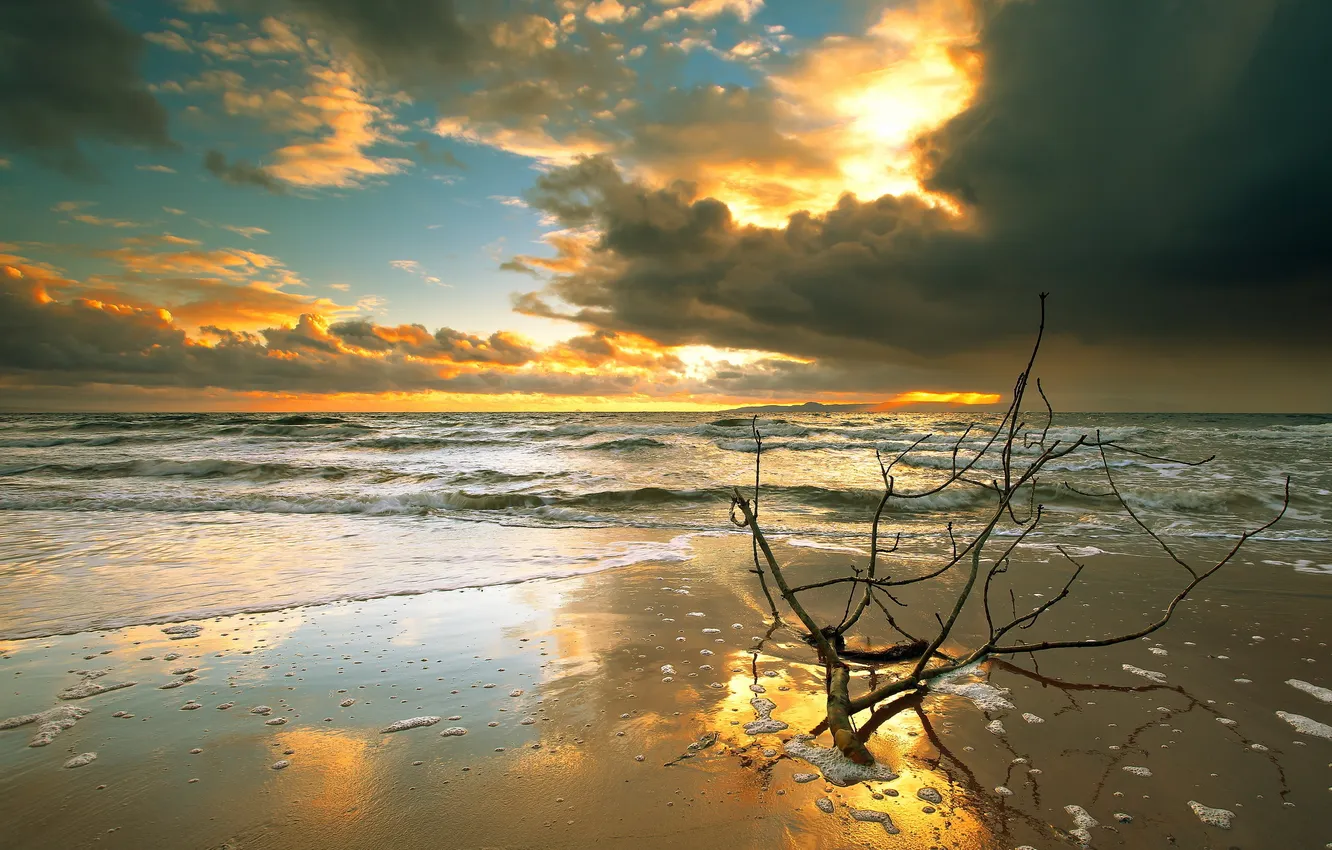 Photo wallpaper sea, landscape, sunset