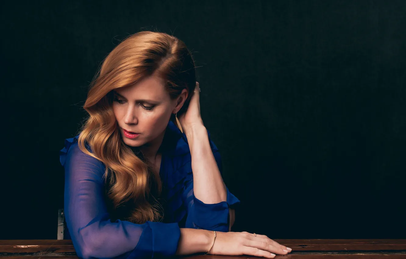Photo wallpaper blue, makeup, dress, actress, hairstyle, brown hair, photoshoot, Amy Adams