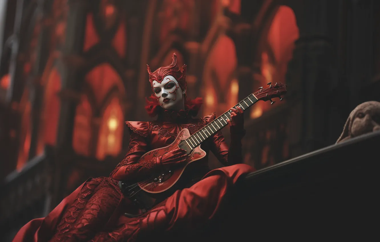 Photo wallpaper pose, style, castle, the game, guitar, makeup, the demon, fantasy