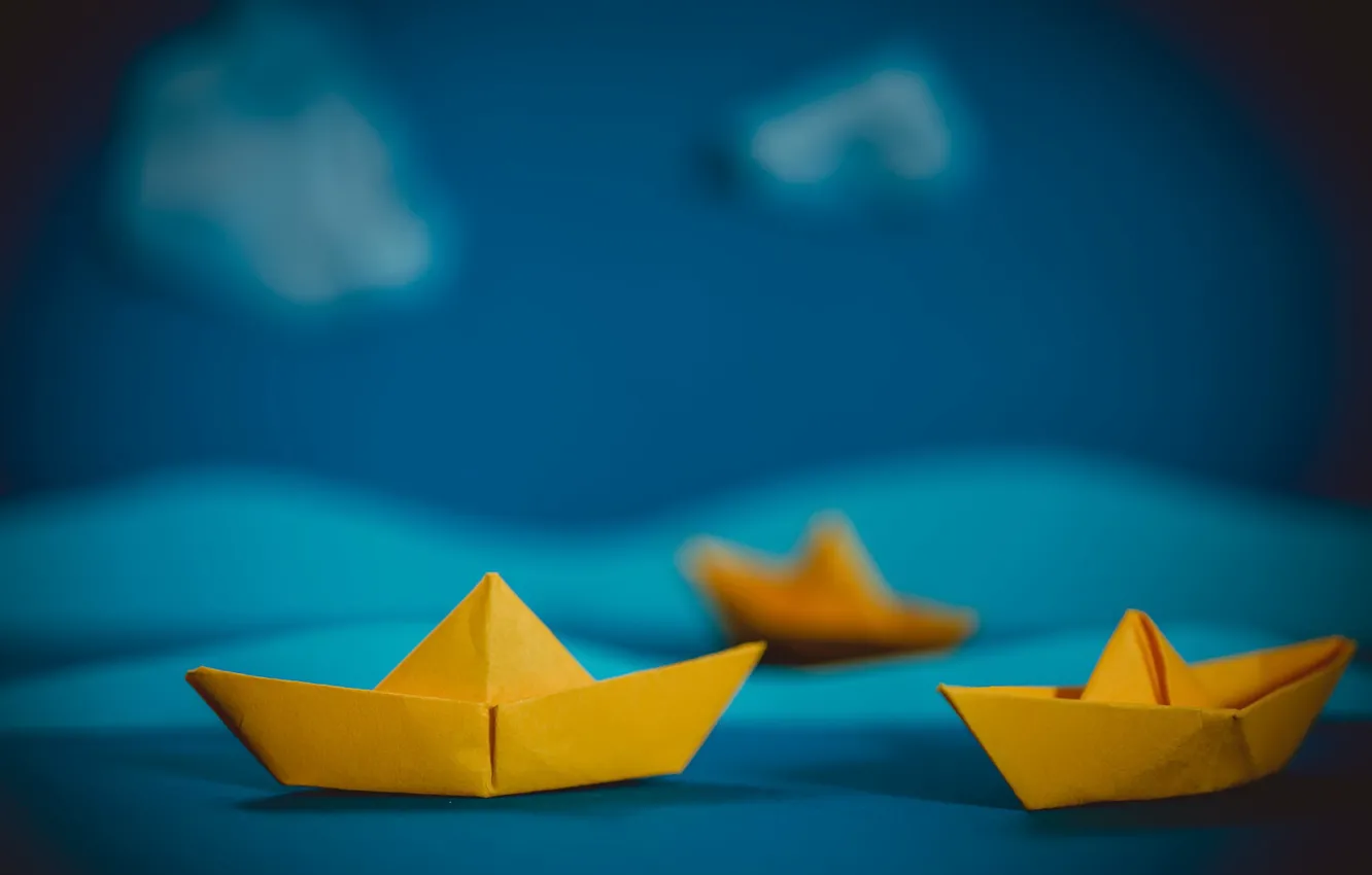 Photo wallpaper sea, origami, boats