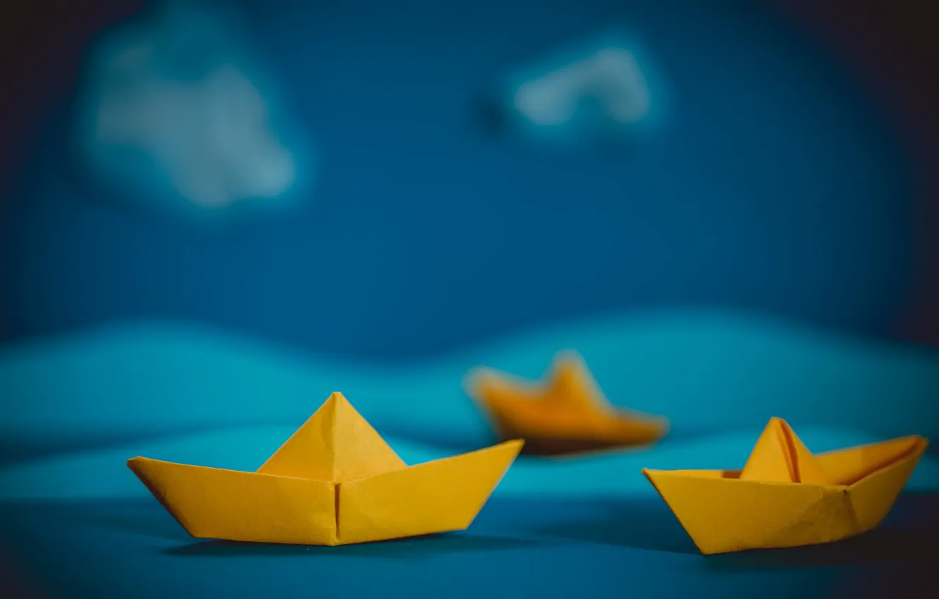 Photo wallpaper sea, boat, origami