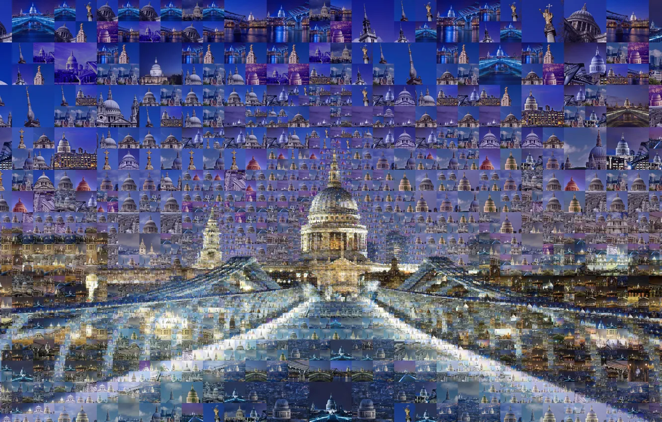 Photo wallpaper bridge, collage, England, London, St. Paul's Cathedral
