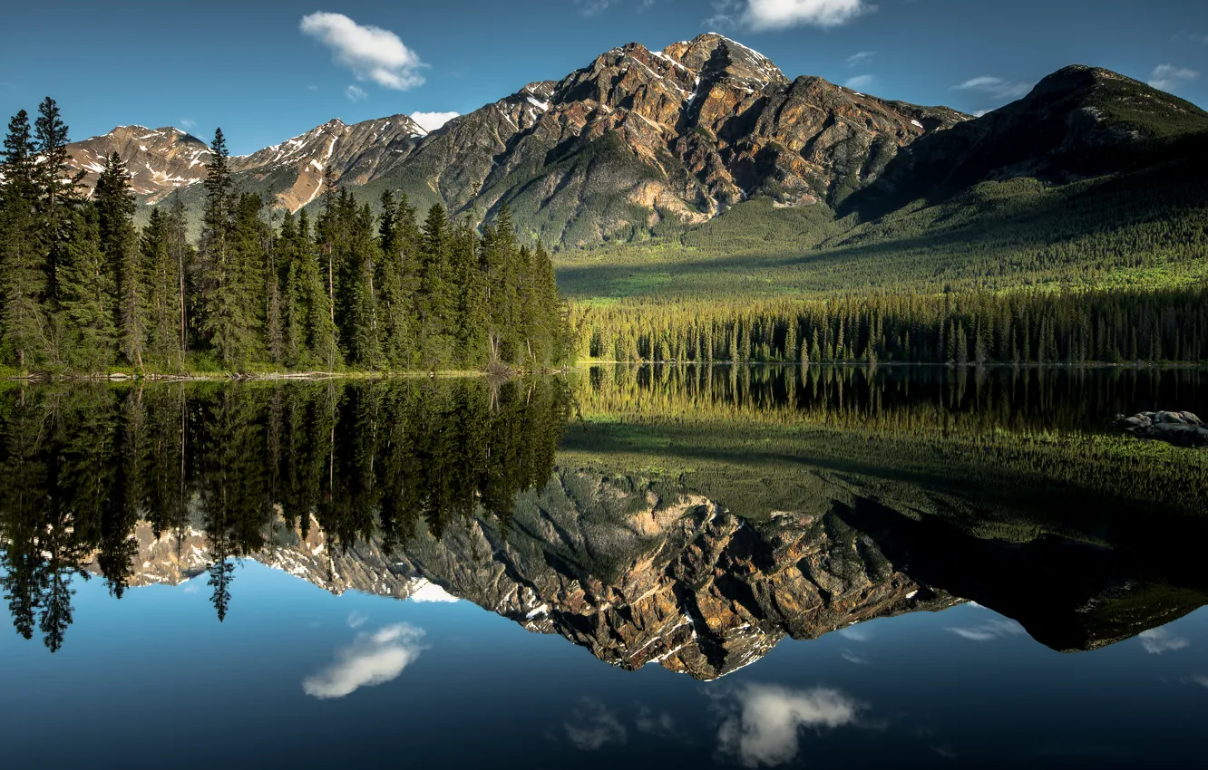 Photo wallpaper forest, the sky, water, clouds, reflection, mountains, lake, Nature