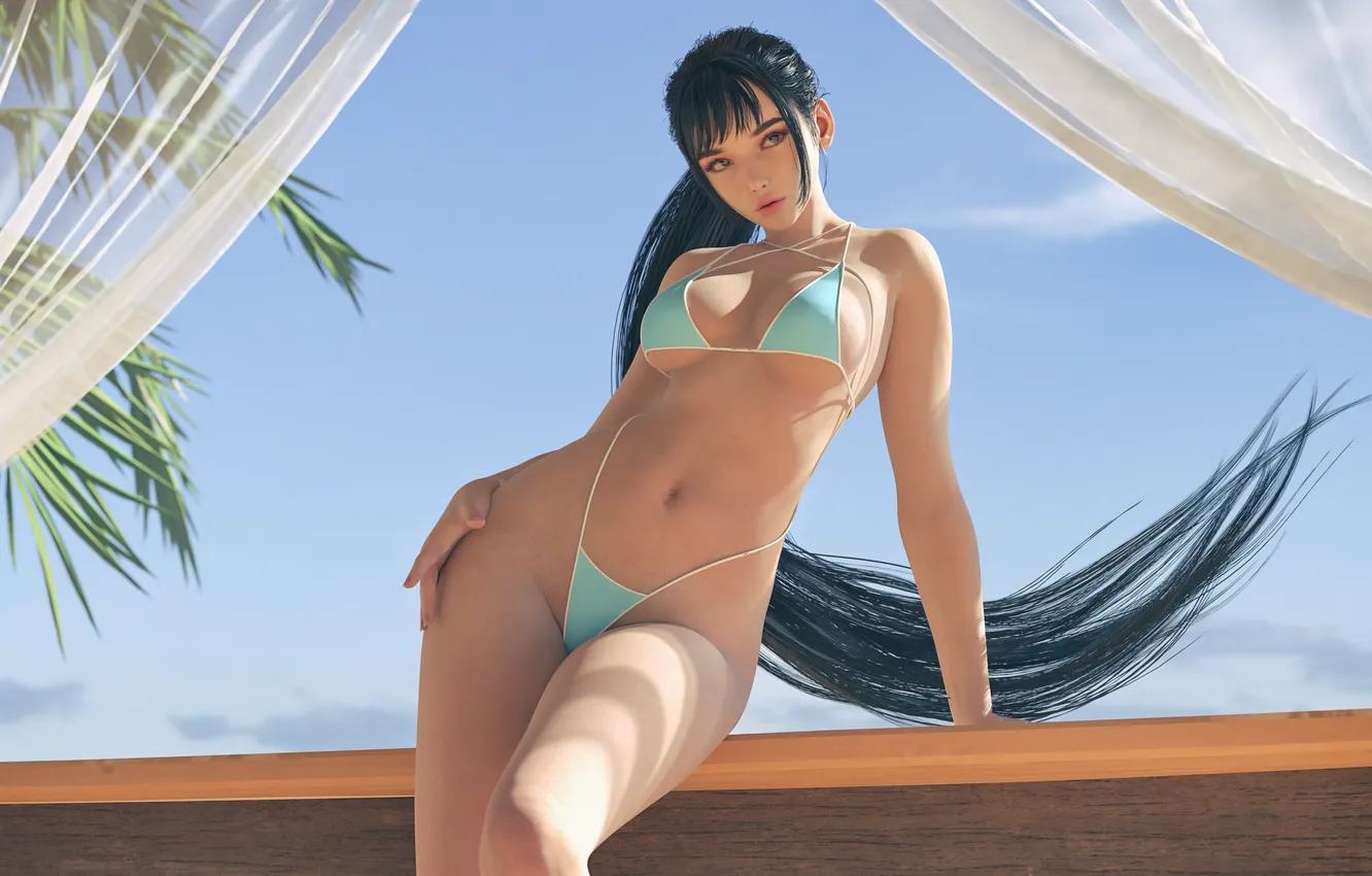 Photo wallpaper long hair, ponytail, looking away, arm support, video game girls, video game characters, HydraFXX