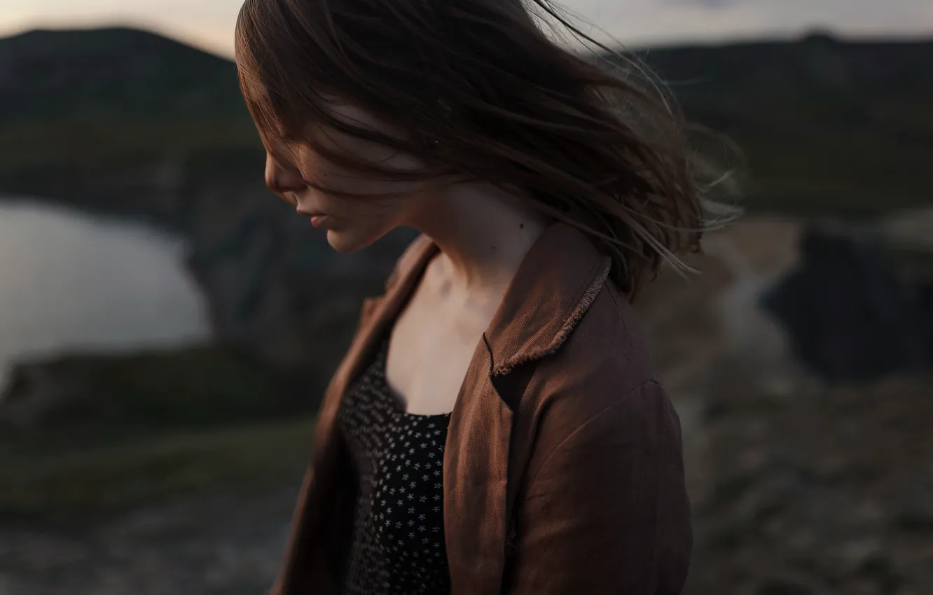 Photo wallpaper portrait, Aleks Five, the wind, profile, hair, girl