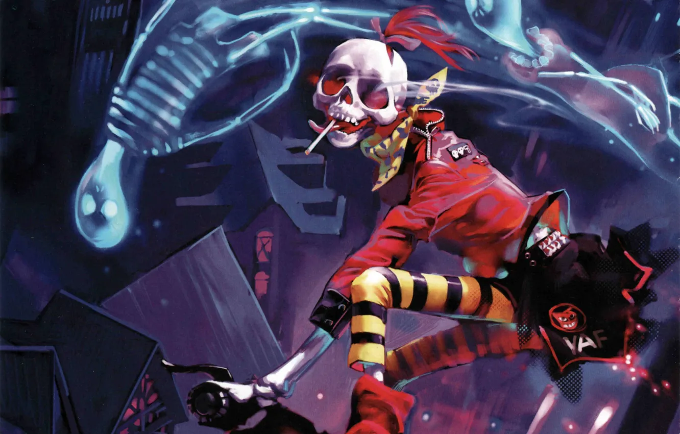 Photo wallpaper night, skull, cigarette, Ghost, skeleton, Ghost, fun, striped stockings