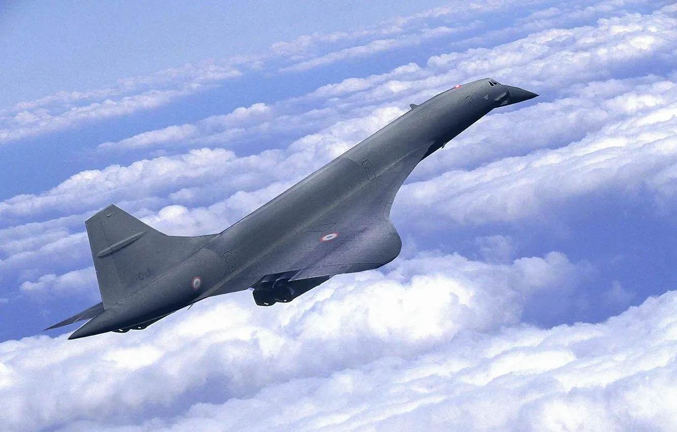 Photo wallpaper sky, clouds, airplane, aviation, Liner, Supersonic Aircraft