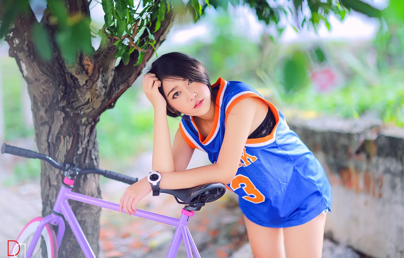 Photo wallpaper girl, bike, Asian