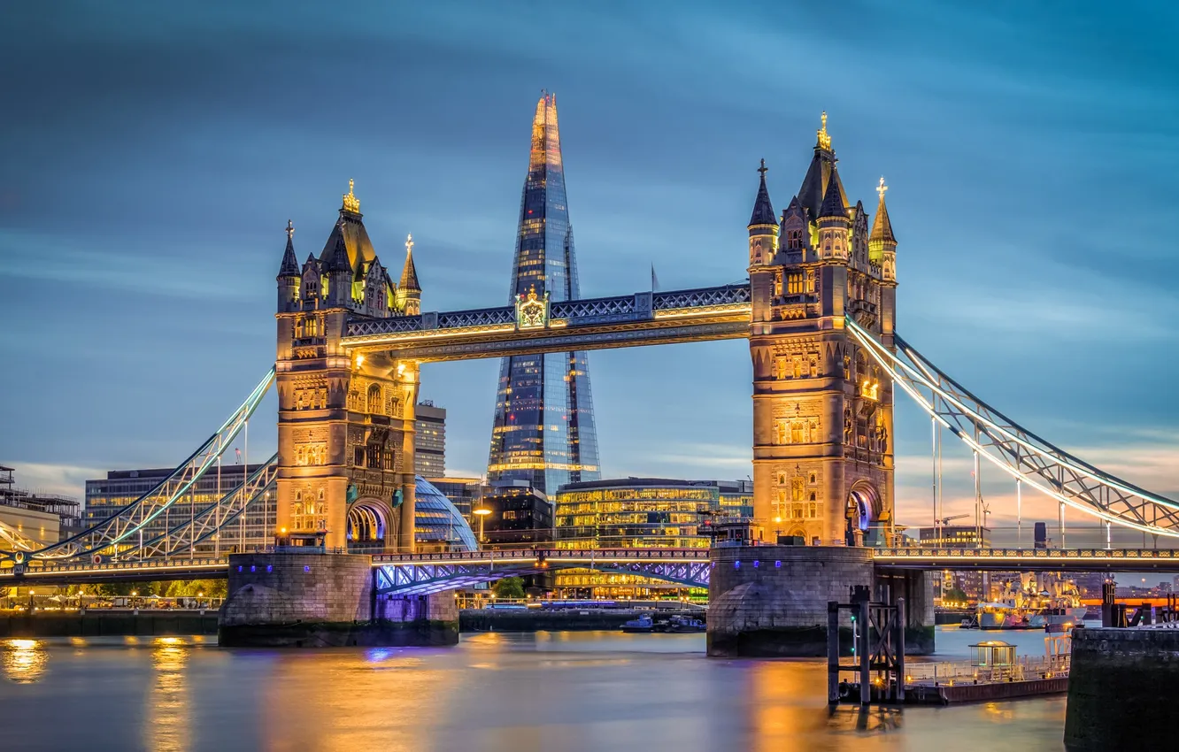 Photo wallpaper the sky, bridge, river, England, London, tower, Shard