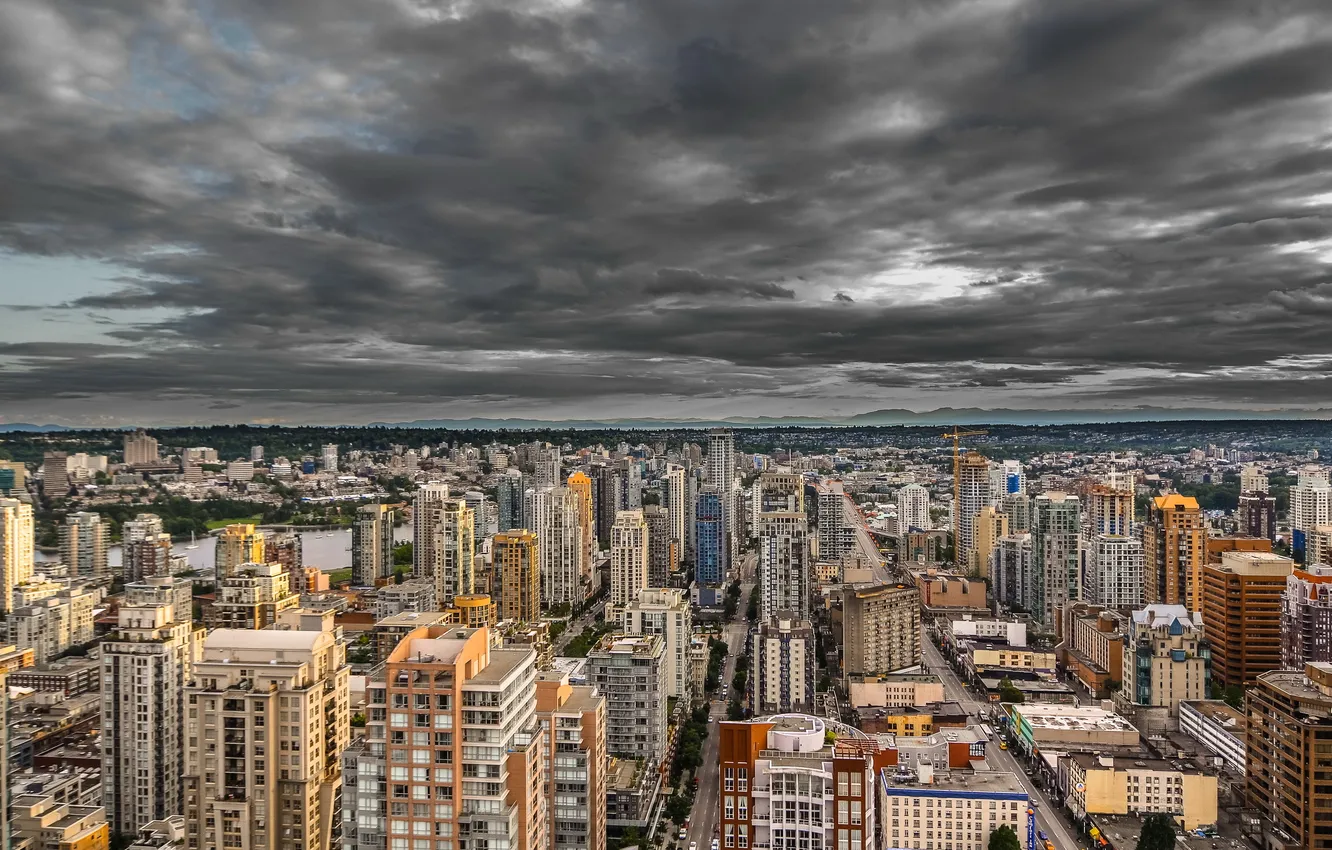 Photo wallpaper skyline, clouds, Vancouver