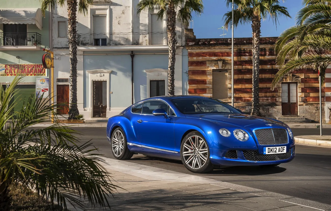 Photo wallpaper Auto, Bentley, Continental, Blue, The city, Machine, Day, Coupe