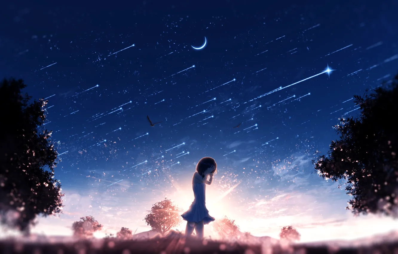 Wallpaper the sky, the sun, girl, crying, Crescent for mobile and ...