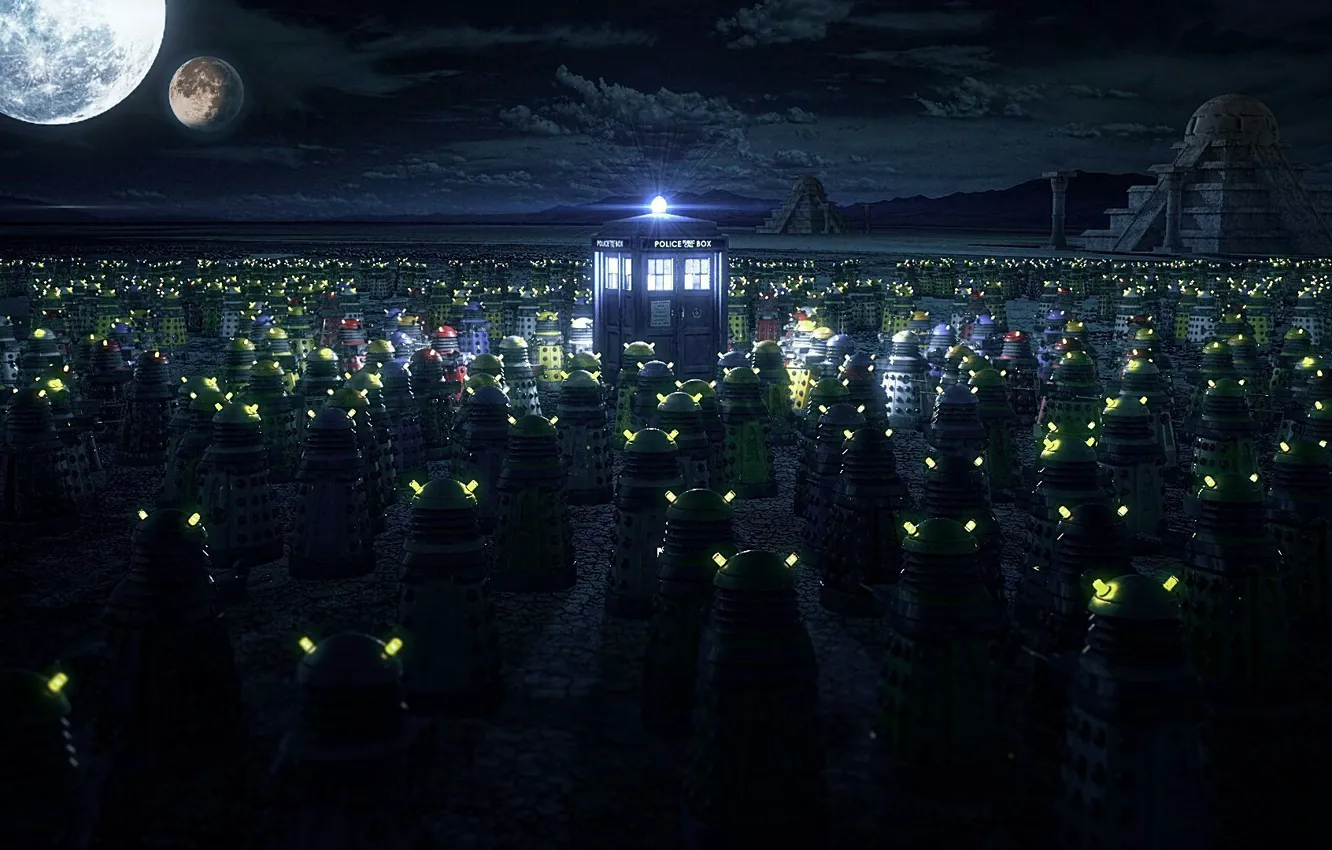 Photo wallpaper the moon, pyramid, booth, far, Doctor Who, Doctor Who, The TARDIS, TARDIS