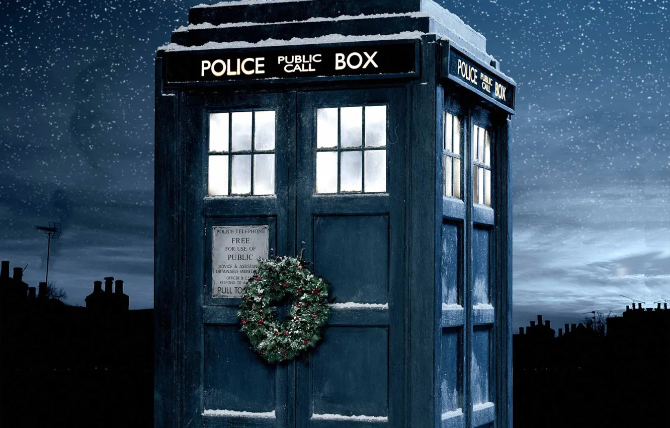 Photo wallpaper winter, the sky, stars, snow, night, Christmas, booth, Christmas