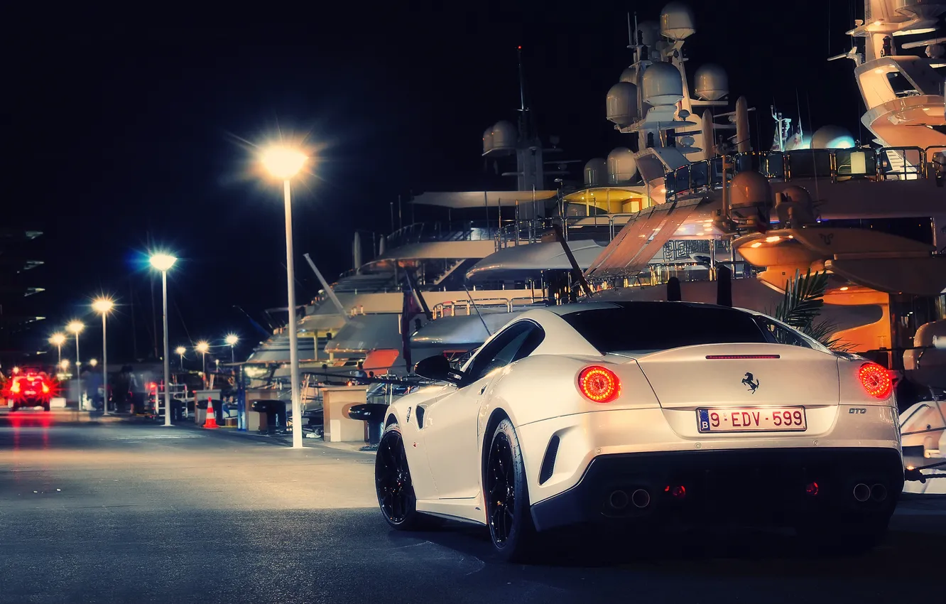 Photo wallpaper night, the city, lights, Marina, yachts, Ferrari, Monaco, Fiorano Spotting