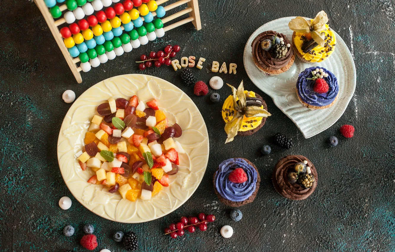 Photo wallpaper food, delicious, cupcakes, fruit salad